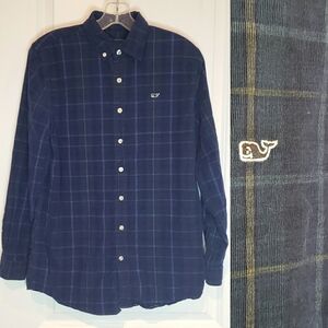 Vineyard Vines Navy Plaid Corduroy Whale Shirt Button Down XL (18)